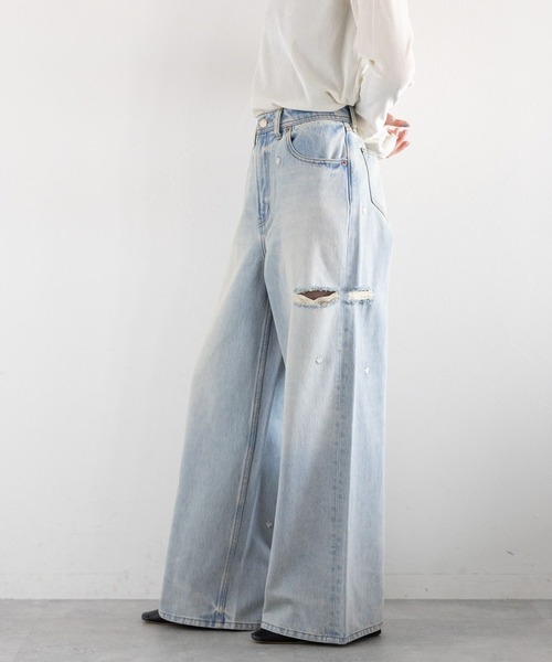 RAGEBLUE（レイジブルー）の「＜セットアップ対応＞3size展開/フラワー刺繍ダメージワイドデニム（デニムパンツ・レディース・ブラック/ブルー/ホワイト/ブラック系8/ライトブルー/ブラック系1/ネイビー/その他19/ブルー系その他・SMALL/MEDIUM/LARGE）」の22枚目の写真