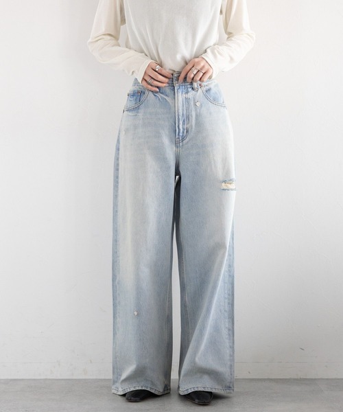 RAGEBLUE（レイジブルー）の「＜セットアップ対応＞3size展開/フラワー刺繍ダメージワイドデニム（デニムパンツ・レディース・ブラック/ブルー/ホワイト/ブラック系8/ライトブルー/ブラック系1/ネイビー/その他19/ブルー系その他・SMALL/MEDIUM/LARGE）」の21枚目の写真