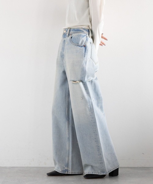 RAGEBLUE（レイジブルー）の「＜セットアップ対応＞3size展開/フラワー刺繍ダメージワイドデニム（デニムパンツ・レディース・ブラック/ブルー/ホワイト/ブラック系8/ライトブルー/ブラック系1/ネイビー/その他19/ブルー系その他・SMALL/MEDIUM/LARGE）」の20枚目の写真