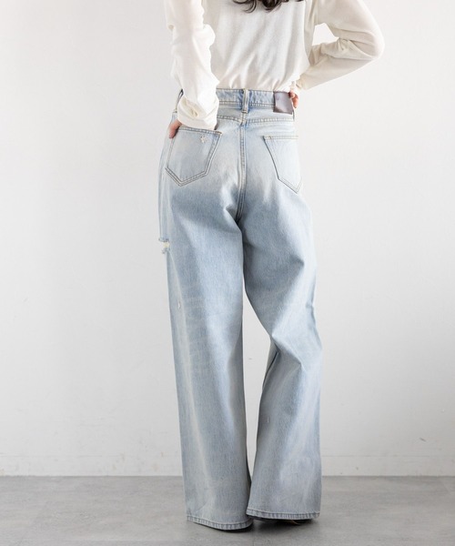 RAGEBLUE（レイジブルー）の「＜セットアップ対応＞3size展開/フラワー刺繍ダメージワイドデニム（デニムパンツ・レディース・ブラック/ブルー/ホワイト/ブラック系8/ライトブルー/ブラック系1/ネイビー/その他19/ブルー系その他・SMALL/MEDIUM/LARGE）」の19枚目の写真