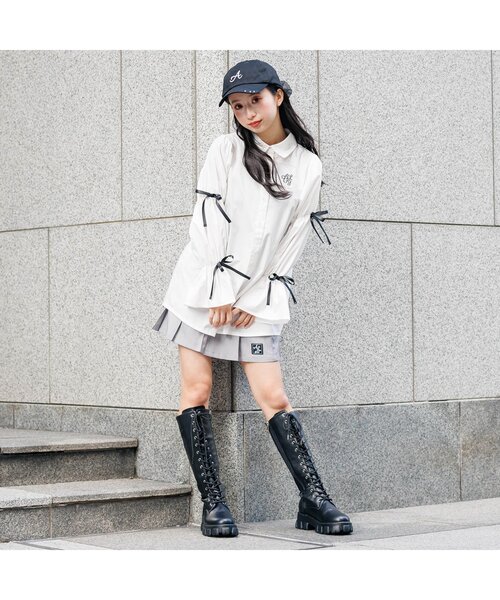 algy（アルジー）の「フロントフラッププリーツスカート（スカート・キッズ・インディゴブルー/グレー・XX-SMALL/X-SMALL/MEDIUM/SMALL）」の4枚目の写真