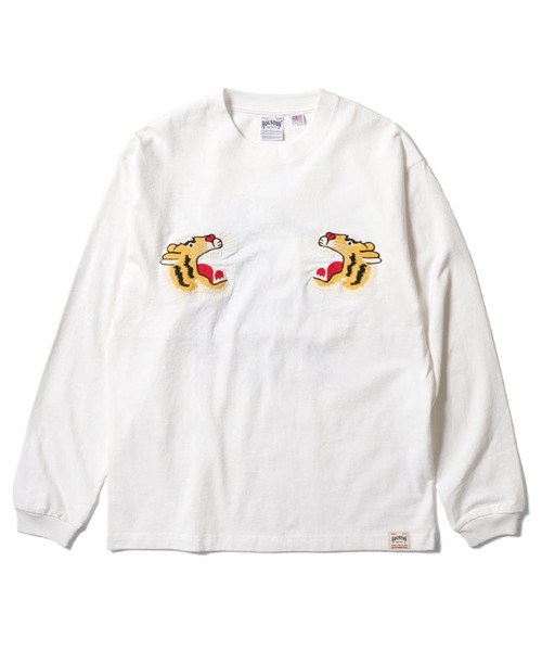 HOUSTON(ヒューストン)の「HOUSTON USコットンロングTシャツ(TIGER)(Tシャツ/カットソー・メンズ・ブラック/ホワイト・MEDIUM/X-LARGE/XX-LARGE/LARGE)」の1枚目の写真