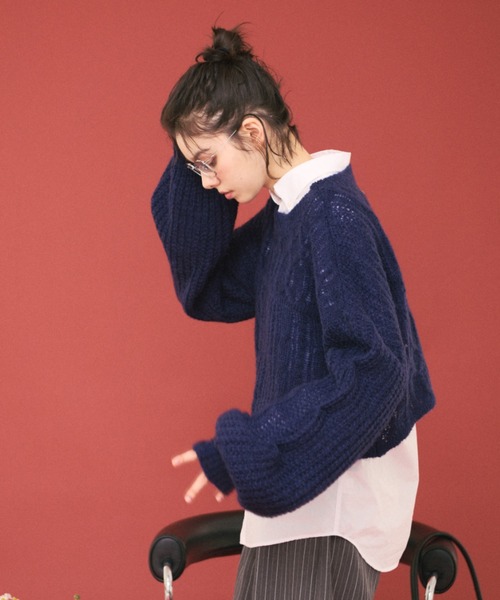 セテフィリー カシミア ストライプ ネイビー ディスカウント ニット XS