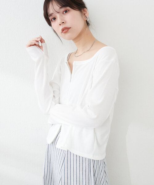 natural couture（ナチュラルクチュール）の「【WEB限定】ファスナーあきカットカーディガン（カーディガン/ボレロ・レディース・グレー/オフホワイト/その他1/ブラック・FREE）」の2枚目の写真