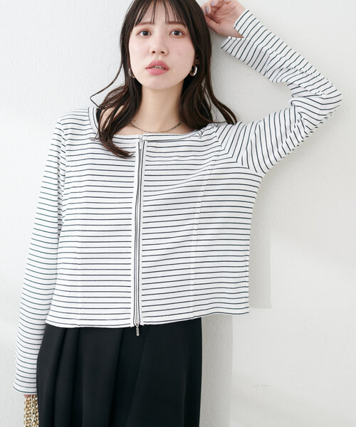 natural couture（ナチュラルクチュール）の「【WEB限定】ファスナーあきカットカーディガン（カーディガン/ボレロ・レディース・グレー/オフホワイト/その他1/ブラック・FREE）」の19枚目の写真