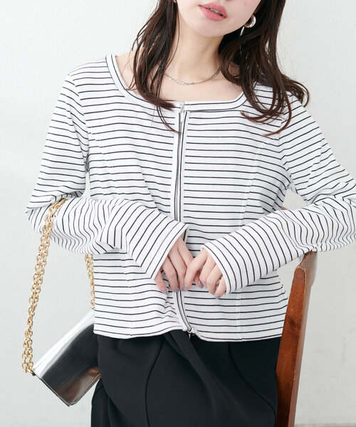 natural couture（ナチュラルクチュール）の「【WEB限定】ファスナーあきカットカーディガン（カーディガン/ボレロ・レディース・グレー/オフホワイト/その他1/ブラック・FREE）」の17枚目の写真