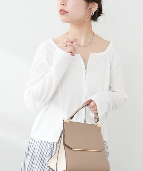 natural couture（ナチュラルクチュール）の「【WEB限定】ファスナーあきカットカーディガン（カーディガン/ボレロ・レディース・グレー/オフホワイト/その他1/ブラック・FREE）」の6枚目の写真