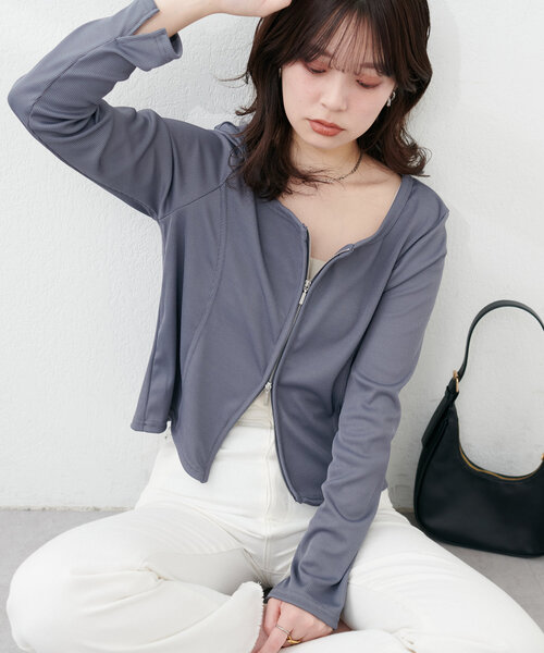 natural couture（ナチュラルクチュール）の「【WEB限定】ファスナーあきカットカーディガン（カーディガン/ボレロ・レディース・グレー/オフホワイト/その他1/ブラック・FREE）」の13枚目の写真