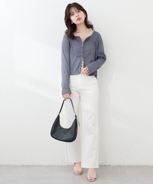 natural couture（ナチュラルクチュール）の「【WEB限定】ファスナーあきカットカーディガン（カーディガン/ボレロ・レディース・グレー/オフホワイト/その他1/ブラック・FREE）」の16枚目の写真