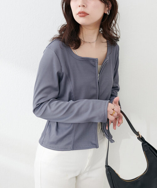 natural couture（ナチュラルクチュール）の「【WEB限定】ファスナーあきカットカーディガン（カーディガン/ボレロ・レディース・グレー/オフホワイト/その他1/ブラック・FREE）」の15枚目の写真