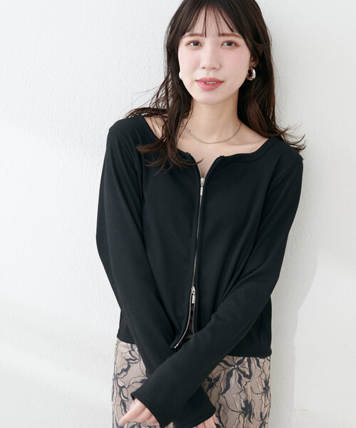 natural couture（ナチュラルクチュール）の「【WEB限定】ファスナーあきカットカーディガン（カーディガン/ボレロ・レディース・グレー/オフホワイト/その他1/ブラック・FREE）」の9枚目の写真