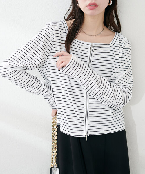 natural couture（ナチュラルクチュール）の「【WEB限定】ファスナーあきカットカーディガン（カーディガン/ボレロ・レディース・グレー/オフホワイト/その他1/ブラック・FREE）」の4枚目の写真