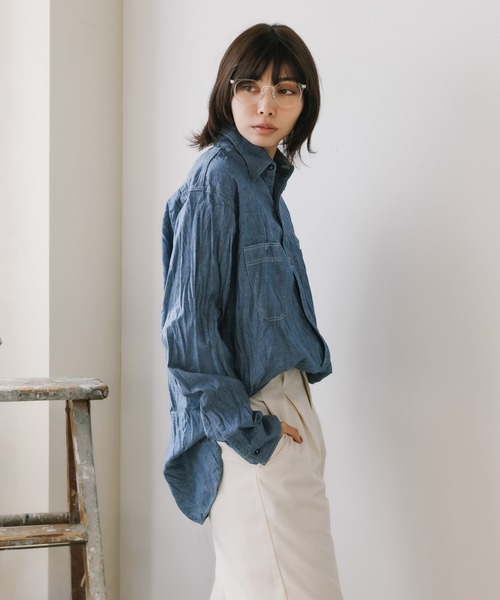 orSlow（オアスロウ）の「orSlow/オアスロウ RELAX FIT CHAMBRAY WORK SHIRT ワークシャツ（シャツ/ブラウス・メンズ・ブルー・3/4/2）」の11枚目の写真