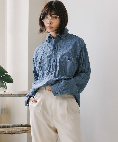 orSlow（オアスロウ）の「orSlow/オアスロウ RELAX FIT CHAMBRAY WORK SHIRT ワークシャツ（シャツ/ブラウス・メンズ・ブルー・3/4/2）」の21枚目の写真