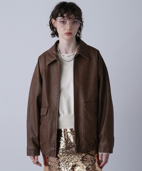 ROSE BUD（ローズバッド）の「レザーライクブルゾン（ブルゾン・レディース・ブラック/ブラウン・ONE SIZE）」の12枚目の写真