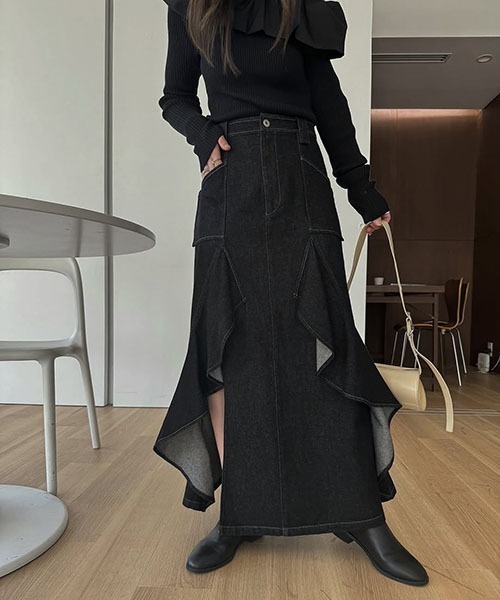 スカート WILLFULLY ruffle hem slit denim SK WILLFULLY official web store（ウィルフリーコウシキツウハン