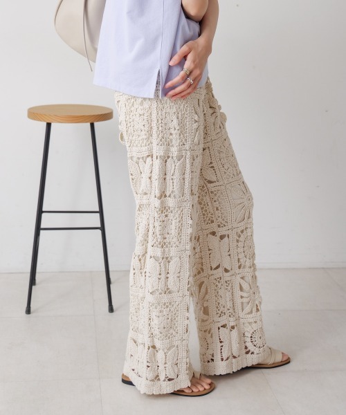 Bab（バブ）の「【S・Mサイズ展開】クロシェニットパンツ（その他パンツ・レディース・アイボリー/ブラック・S/M）」の12枚目の写真