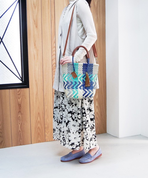 WOVEN(ウーヴン)の「WOVEN (ウーヴン) /プティショルダートート メキシコ製 2WAY ミニバッグ ショルダーバッグ メルカドバッグ かごバッグ レザーハンドル ミニトート マルシェバッグ(かごバッグ・レディース・ブラック系その他/ブルー系その他/ブラック×ベージュ・FREE)」の8枚目の写真