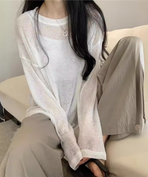 Ritzy(リッツィー)の「オーバーサイズ シアートップス(Tシャツ/カットソー・レディース・グレー/ホワイト/グリーン/ブラウン・M/L)」の2枚目の写真