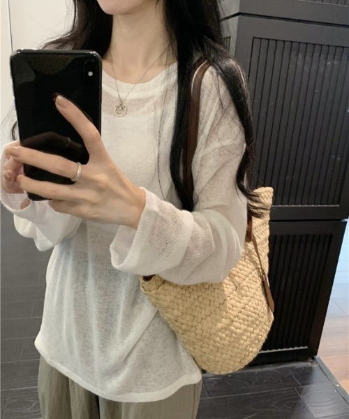 Ritzy(リッツィー)の「オーバーサイズ シアートップス(Tシャツ/カットソー・レディース・グレー/ホワイト/グリーン/ブラウン・M/L)」の18枚目の写真