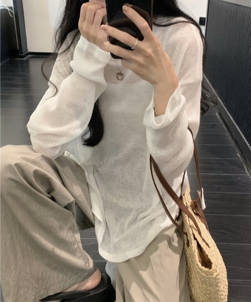Ritzy(リッツィー)の「オーバーサイズ シアートップス(Tシャツ/カットソー・レディース・グレー/ホワイト/グリーン/ブラウン・M/L)」の19枚目の写真