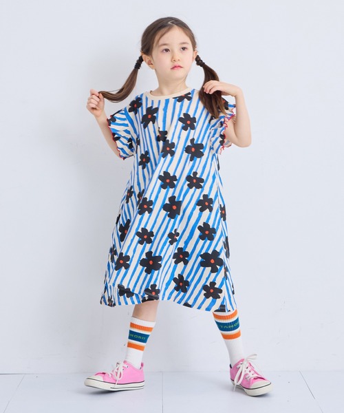 MARKEY'S(マーキーズ)の「総柄フリルショルダーワンピース(ワンピース・キッズ・ブルー/グレー/ライトブルー/ブラック/ピンク/チャコール・80/90/100/110/120/130/140/150)」の14枚目の写真