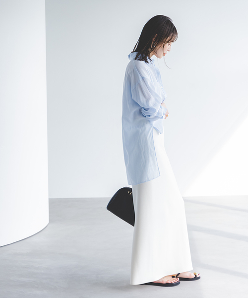 Noble（ノーブル）の「《追加6》【洗える】シルキーコットンニュアンスカラーシャツ（シャツ/ブラウス・レディース・オレンジ系その他/ベージュ/グリーン/ホワイト/サックスブルー・FREE）」の22枚目の写真