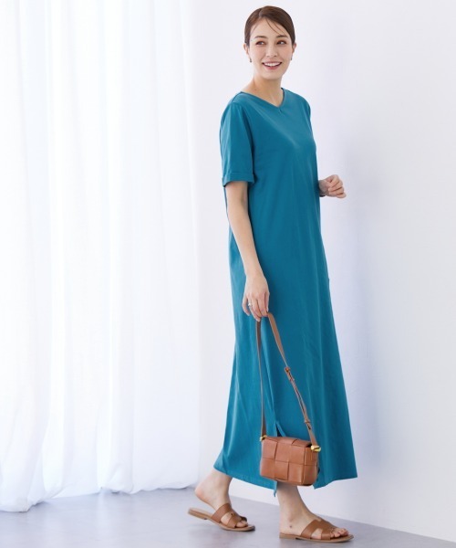 slattgir（スラットジール）の「高身長　汗染みしにくい綿１００％カットソーマキシ丈ワンピース　（トールサイズ）（ワンピース・レディース・ブラック/ダークグリーン/グレイッシュブルー/ネイビー/チャコール・M/L/LL/3L/4L/5L）」の5枚目の写真