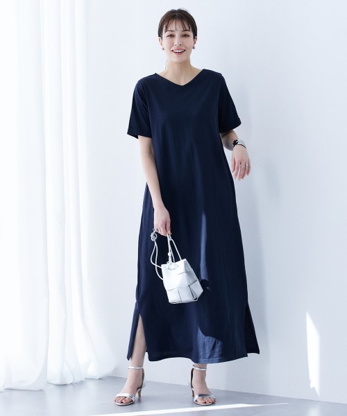 slattgir（スラットジール）の「高身長　汗染みしにくい綿１００％カットソーマキシ丈ワンピース　（トールサイズ）（ワンピース・レディース・ブラック/ダークグリーン/グレイッシュブルー/ネイビー/チャコール・M/L/LL/3L/4L/5L）」の6枚目の写真