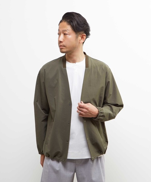 MEN'S MELROSE（メンズメルローズ）の「ミニリップクールドッツ ノーカラーライトブルゾン（ブルゾン・メンズ・カーキ/チャコールグレー/ネイビー・3/4）」の3枚目の写真