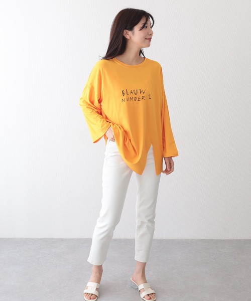 Lace Ladies(レースレディース)の「ロゴプリント スリット入り オーバーサイズ 長袖 Tシャツ(Tシャツ/カットソー・レディース・ホワイト/イエロー/ブラック・XL/M)」の9枚目の写真