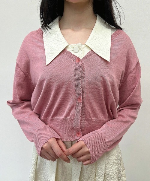 F i.n.t(フィント)の「洗濯機洗い可UVカットシアーフラワー釦UVカットニットカーディガン/F&A【新色追加・5色展開】/fint フィント(カーディガン/ボレロ・レディース・ピンク/ライム/オフホワイト/ブルーグレー/ネイビー・FREE)」の11枚目の写真