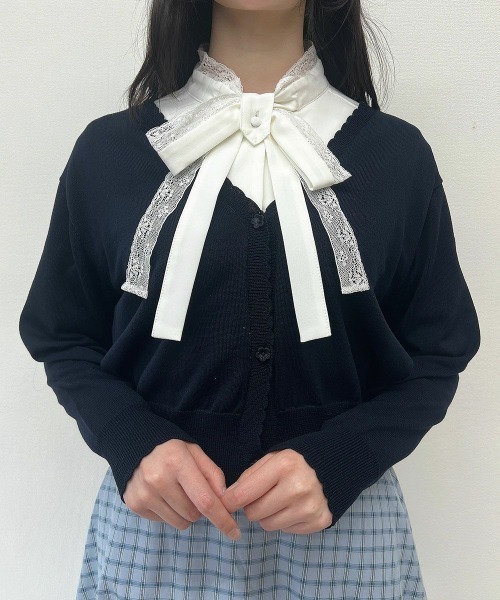 F i.n.t(フィント)の「洗濯機洗い可UVカットシアーフラワー釦UVカットニットカーディガン/F&A【新色追加・5色展開】/fint フィント(カーディガン/ボレロ・レディース・ピンク/ライム/オフホワイト/ブルーグレー/ネイビー・FREE)」の8枚目の写真