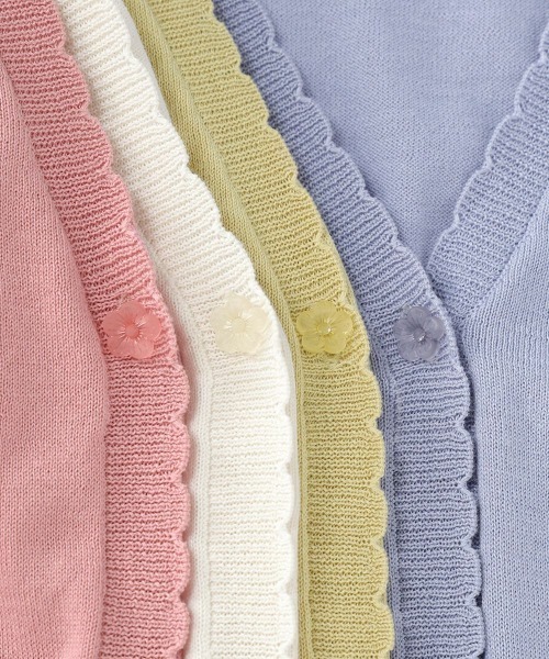 F i.n.t(フィント)の「洗濯機洗い可UVカットシアーフラワー釦UVカットニットカーディガン/F&A【新色追加・5色展開】/fint フィント(カーディガン/ボレロ・レディース・ピンク/ライム/オフホワイト/ブルーグレー/ネイビー・FREE)」の15枚目の写真