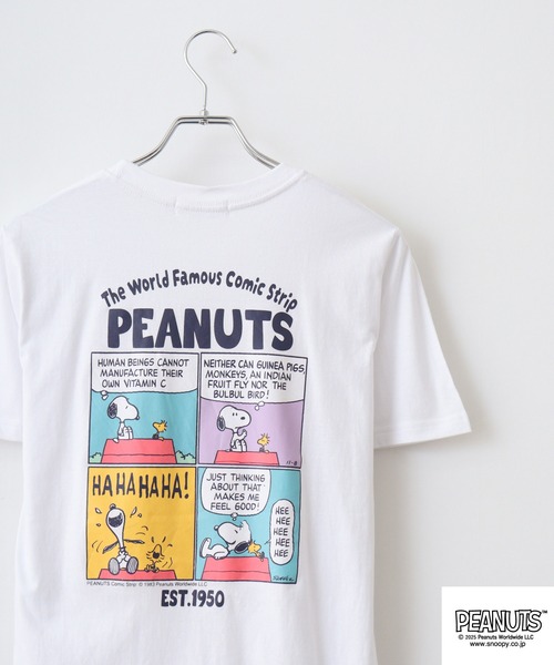 PEANUTS(ピーナッツ)の「PEANUTS 刺繍&プリントTシャツ(Tシャツ/カットソー・メンズ・ホワイト系1/ピンクベージュ/ホワイト系/ブラック/サックスブルー/ネイビー/ブラック系/ライトパープル/ライトカーキ/ホワイト/ライトグリーン/サーモンピンク/ピンク系/ホワイト系4/ベージュ系/ブラック系1/ホワイト系6/グリーン/チャコール/スミクロ/ピンク系1/パープル系/ホワイト系3/ネイビー系/ライトグリーン系/チャコールグレー/ホワイト系5/ベージュ系1/ブラック系2/ホワイト系2/グレイッシュベージュ・M/LL/S/L)」の5枚目の写真