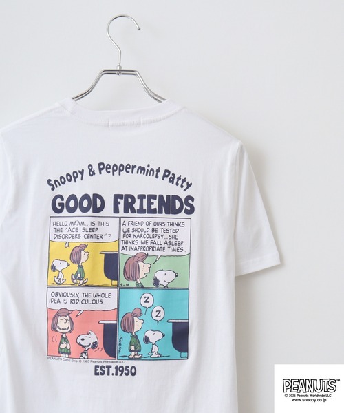 PEANUTS(ピーナッツ)の「PEANUTS 刺繍&プリントTシャツ(Tシャツ/カットソー・メンズ・ホワイト系1/ピンクベージュ/ホワイト系/ブラック/サックスブルー/ネイビー/ブラック系/ライトパープル/ライトカーキ/ホワイト/ライトグリーン/サーモンピンク/ピンク系/ホワイト系4/ベージュ系/ブラック系1/ホワイト系6/グリーン/チャコール/スミクロ/ピンク系1/パープル系/ホワイト系3/ネイビー系/ライトグリーン系/チャコールグレー/ホワイト系5/ベージュ系1/ブラック系2/ホワイト系2/グレイッシュベージュ・M/LL/S/L)」の6枚目の写真