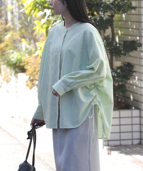 HONEYSUCKLE ROSE(ハニーサックルローズ)の「HONEYSUCKLE ROSE(ハニーサックルローズ)ストライプドロストシャツ(シャツ/ブラウス・レディース・ネイビー/グリーン/ブラック・M/L)」の9枚目の写真