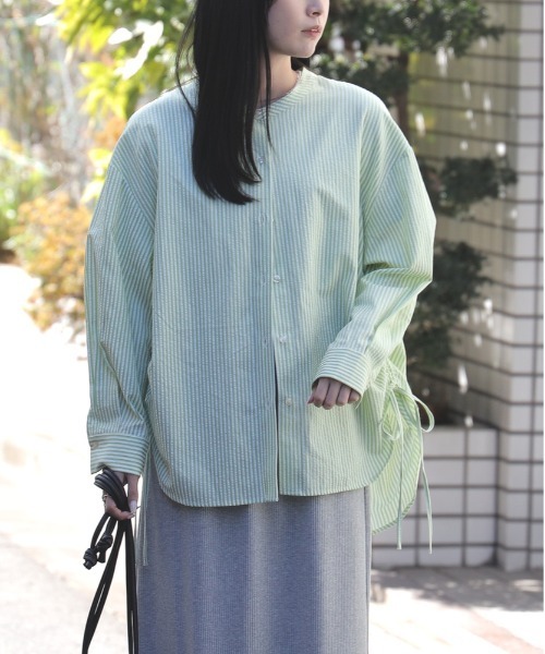 HONEYSUCKLE ROSE（ハニーサックルローズ）の「【HONEYSUCKLE ROSE】ストライプドロストシャツ（シャツ/ブラウス・レディース・ネイビー/グリーン/ブラック・M/L）」の5枚目の写真