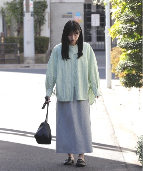 HONEYSUCKLE ROSE（ハニーサックルローズ）の「【HONEYSUCKLE ROSE】ストライプドロストシャツ（シャツ/ブラウス・レディース・ネイビー/グリーン/ブラック・M/L）」の4枚目の写真