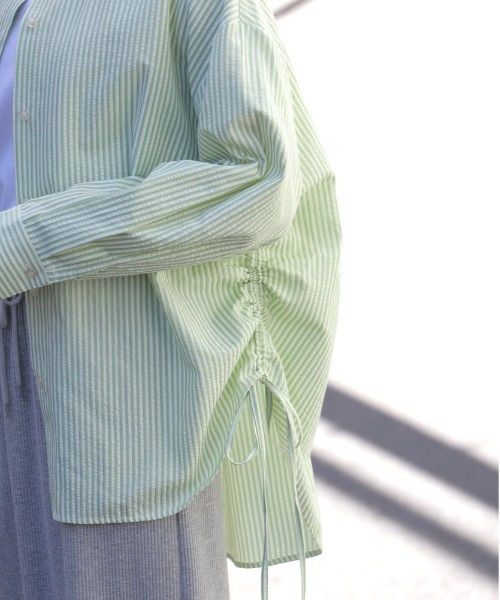 HONEYSUCKLE ROSE（ハニーサックルローズ）の「【HONEYSUCKLE ROSE】ストライプドロストシャツ（シャツ/ブラウス・レディース・ネイビー/グリーン/ブラック・M/L）」の7枚目の写真