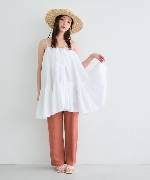 coca（coca）（コカ）の「ボリュームチュニックキャミソール（キャミソール・レディース・レッド/ホワイト/ドット・L/M）」の8枚目の写真