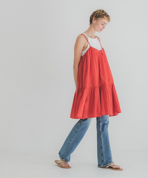 coca（coca）（コカ）の「ボリュームチュニックキャミソール（キャミソール・レディース・レッド/ホワイト/ドット・L/M）」の11枚目の写真