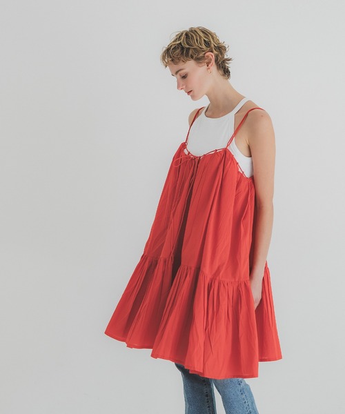 coca（coca）（コカ）の「ボリュームチュニックキャミソール（キャミソール・レディース・レッド/ホワイト/ドット・L/M）」の13枚目の写真