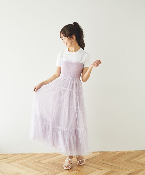 Areeam（アリーム）の「チュールティアードキャミワンピース（ワンピース・レディース・ライトパープル/ライトベージュ・FREE）」の15枚目の写真