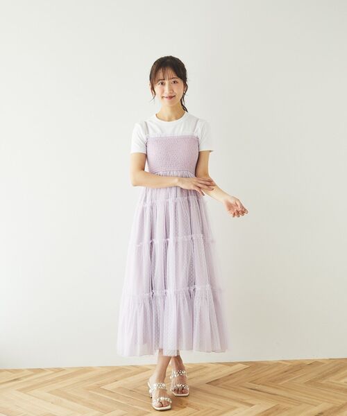 Areeam（アリーム）の「チュールティアードキャミワンピース（ワンピース・レディース・ライトパープル/ライトベージュ・FREE）」の16枚目の写真
