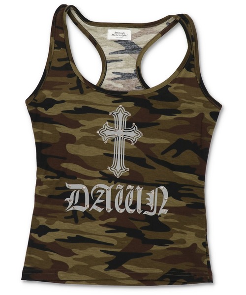 SPINNS（スピンズ）の「タンクトップ/クロススタッズ（タンクトップ・レディース・オフホワイト/ブラック/カモフラージュ・ONESIZE）」の3枚目の写真