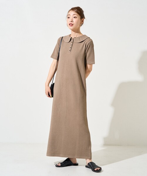 セール】限定展開 フクレジャガード ポロ襟 半袖 ワンピース