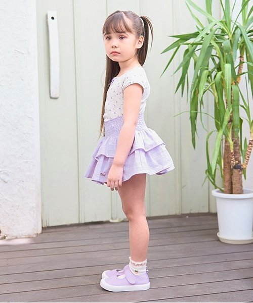 Lycee mine（リセマイン）の「シャーリングティアードスカート(インパン付き)（スカート・キッズ・オフホワイト/ラベンダー/ミント/ブラック・120cm/150cm/100cm/130cm/140cm/110cm）」の5枚目の写真