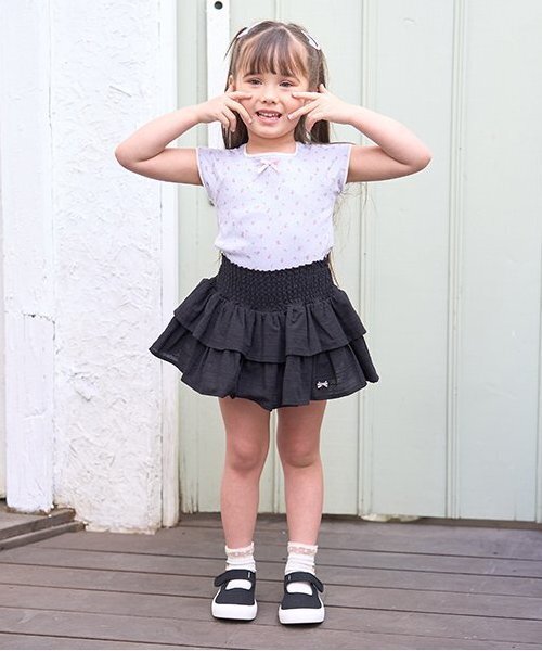 Lycee mine（リセマイン）の「シャーリングティアードスカート(インパン付き)（スカート・キッズ・オフホワイト/ラベンダー/ミント/ブラック・120cm/150cm/100cm/130cm/140cm/110cm）」の12枚目の写真