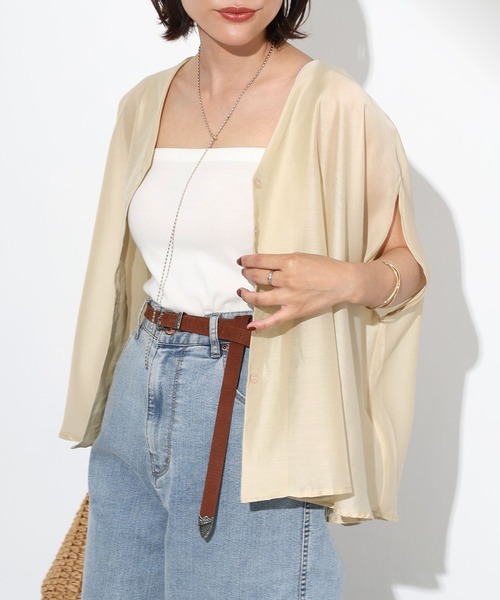 Floran（フローラン）の「サマーシアーブラウス（シャツ/ブラウス・レディース・ミント/オフホワイト/ブラウン/ベージュ・MEDIUM）」の3枚目の写真